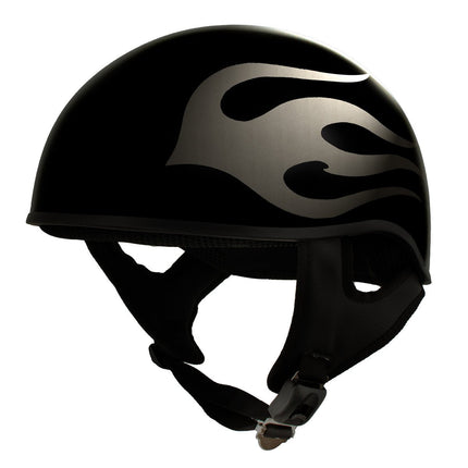 Hot Leathers Silver Flames Gloss Black Motorcycle DOT Approved Skull Cap Half Helmet