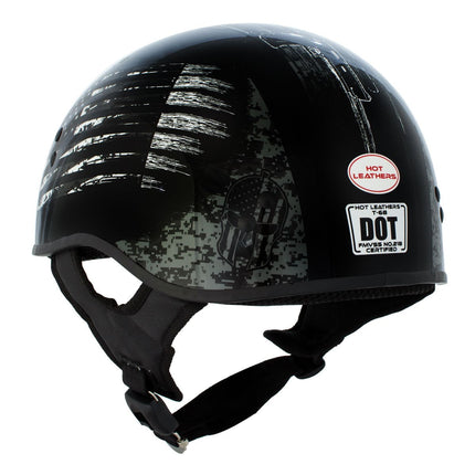 Hot Leathers Gloss Black Black and White Warrior Bullet Advanced DOT Skull Half Helmet