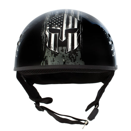 Hot Leathers Gloss Black Black and White Warrior Bullet Advanced DOT Skull Half Helmet