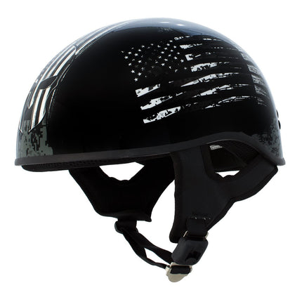 Hot Leathers Gloss Black Black and White Warrior Bullet Advanced DOT Skull Half Helmet
