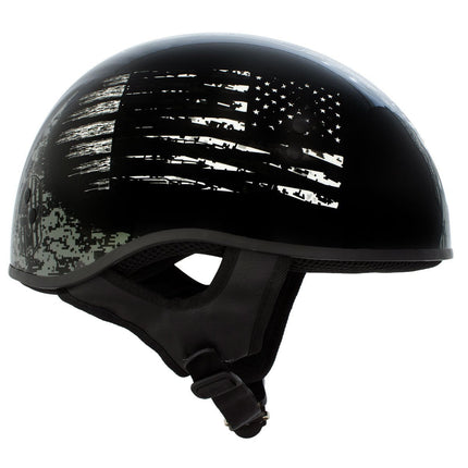 Hot Leathers Gloss Black Black and White Warrior Bullet Advanced DOT Skull Half Helmet