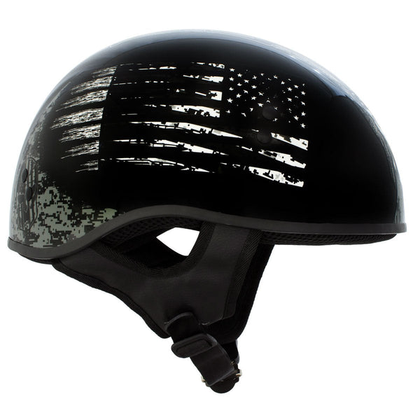 Hot Leathers Gloss Black Black and White Warrior Bullet Advanced DOT Skull Half Helmet