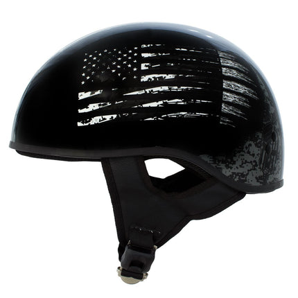 Hot Leathers Gloss Black Black and White Warrior Bullet Advanced DOT Skull Half Helmet
