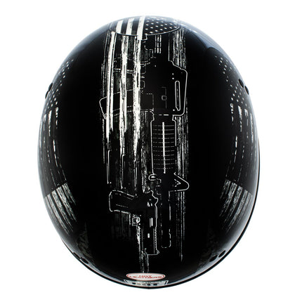 Hot Leathers Gloss Black Black and White Warrior Bullet Advanced DOT Skull Half Helmet