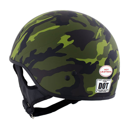Hot Leathers Camo Green DOT Approved Motorcycle Half Helmet Skull Cap