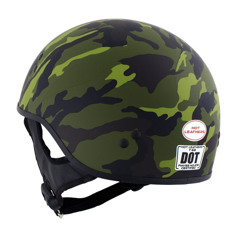 Hot Leathers Camo Green DOT Approved Motorcycle Half Helmet Skull Cap