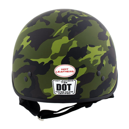 Hot Leathers Camo Green DOT Approved Motorcycle Half Helmet Skull Cap