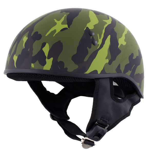 Hot Leathers Camo Green DOT Approved Motorcycle Half Helmet Skull Cap