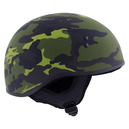 Hot Leathers Camo Green DOT Approved Motorcycle Half Helmet Skull Cap