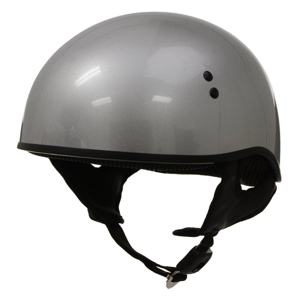 Hot Leathers Glossy Silver Motorcycle DOT Approved Skull Cap Half Helmet Biker
