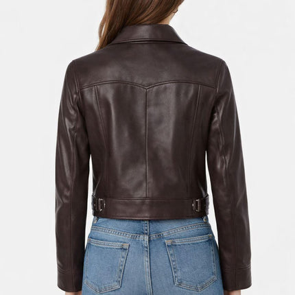 Women's Dark Brown Cropped Cowgirl Leather Jacket