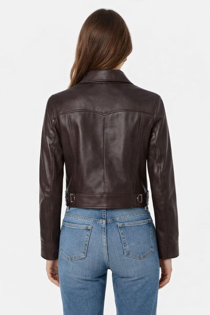 Women's Dark Brown Cropped Cowgirl Leather Jacket