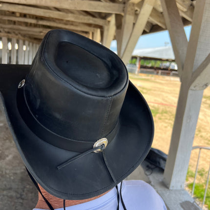 Black Leather Cyclone Cowboy Hat