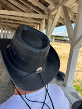 Black Leather Cyclone Cowboy Hat