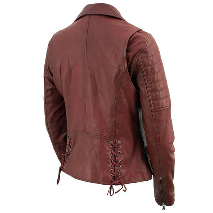 ML Women's Red Vintage Motorcycle Style Fashion Leather Jacket