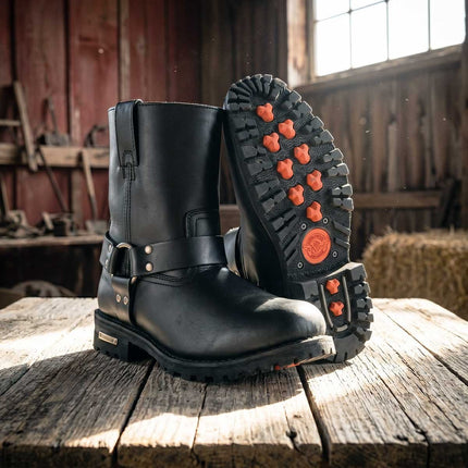 ML Men's Outback Harness Black Motorcycle Leather Boots