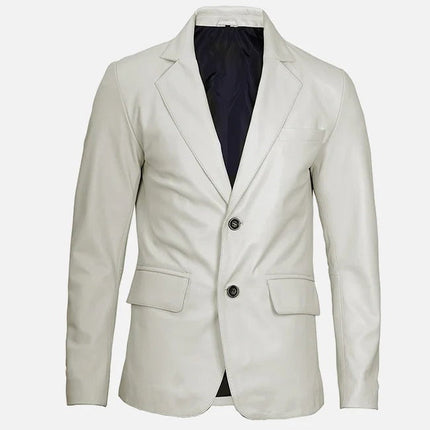 Men's Classic Two Button White Leather Blazer Jacket