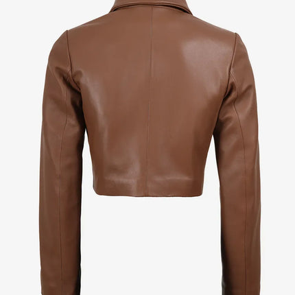 Women's Cropped Cognac Leather Blazer