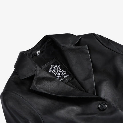 Women's 2 Button Black Cropped Lambskin Leather Blazer