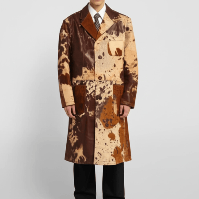 Men's Pony Hair On Long Leather Trench Coat