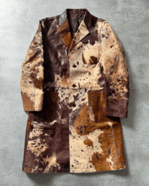 Men's Pony Hair On Long Leather Trench Coat