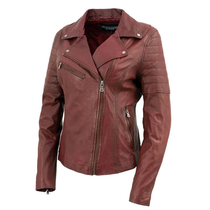 ML Women's Red Vintage Motorcycle Style Fashion Leather Jacket