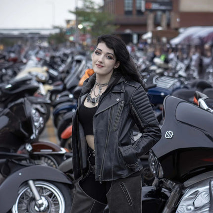 ML Women's Black Rub-Off Leather Jacket with Hoodie