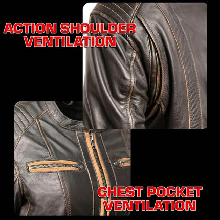 ML Women's Vintage Brown Leather Scooter Jacket w/ Mandarin Collar