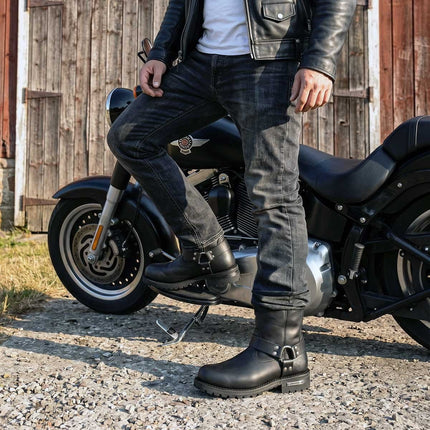 ML Men's Outback Harness Black Motorcycle Leather Boots