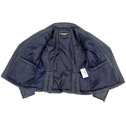ML Women's Duchess Blue Biker Style Casual Fashion Leather Jacket