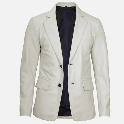 Men's Classic Two Button White Leather Blazer Jacket