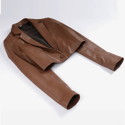 Women's Cropped Cognac Leather Blazer