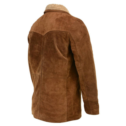 Men's Western Style Vintage Brown Long Suede Leather Coat