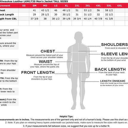 ML Men's Premium Leather Motorcycle Big Tall Jacket w/ Utility Pockets