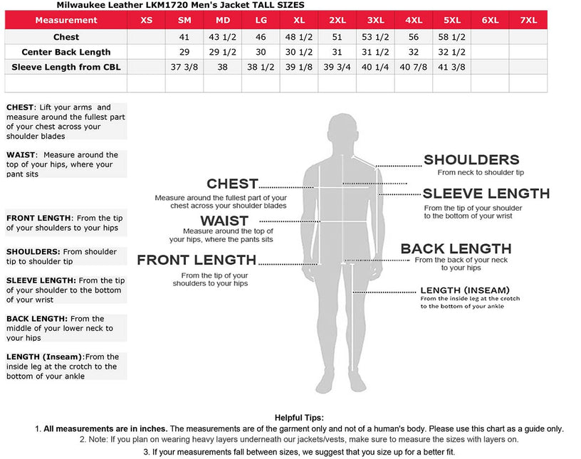 ML Men's Premium Leather Motorcycle Big Tall Jacket w/ Utility Pockets