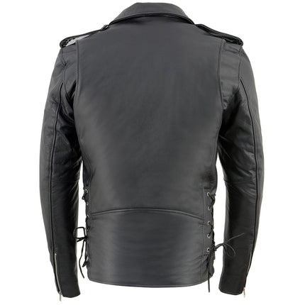 ML Men's Classic Brando Motorcycle Leather Big Tall Jacket w/ Side Lacing