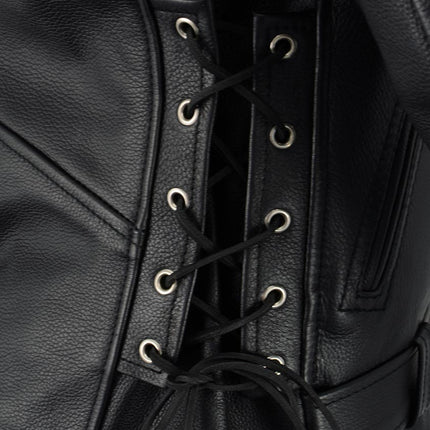 ML Men's Black Leather Side Lace Police Style Big Tall Motorcycle Jacket