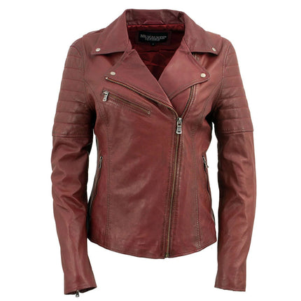 ML Women's Red Vintage Motorcycle Style Fashion Leather Jacket