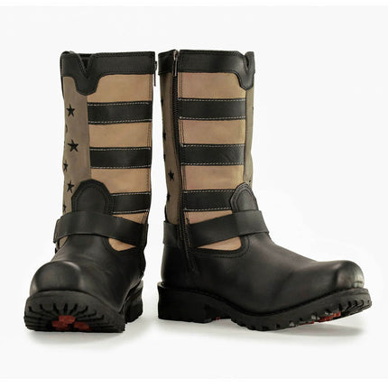 ML Men's Stars and Stripes Black w/ Tan Motorcycle Harness Boots