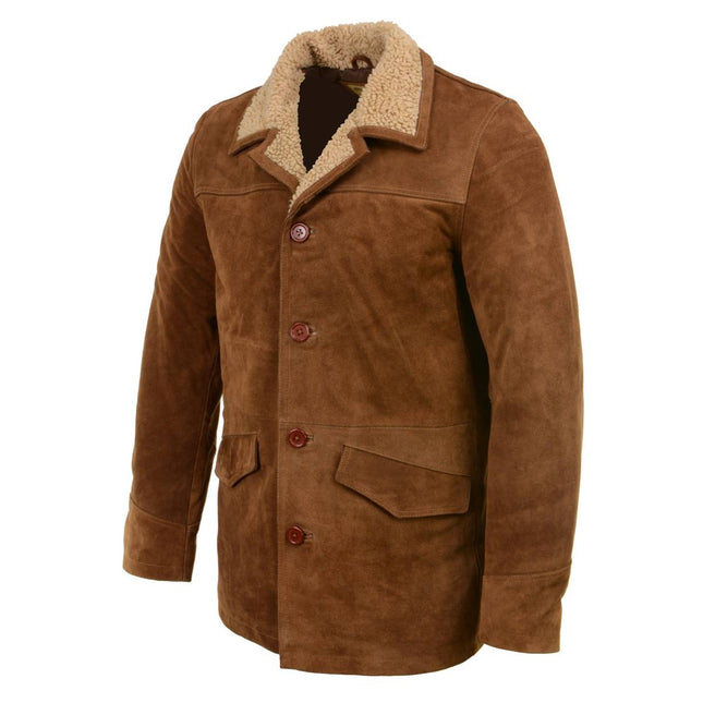 Men's Western Style Vintage Brown Long Suede Leather Coat