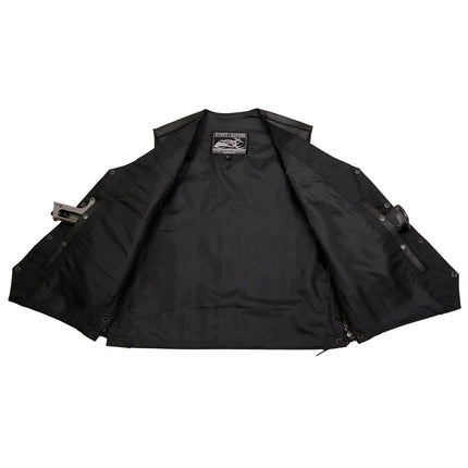 ML Men's Adjustable Side Lace Pre Patched Black Leather Biker Vest w/ 9 Patches