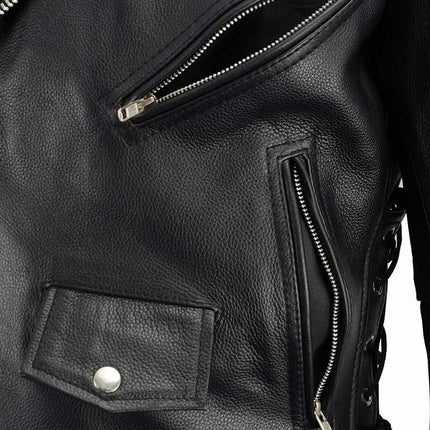 ML Men's Black Leather Side Lace Police Style Big Tall Motorcycle Jacket