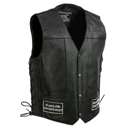ML Men's Adult Pre Patched Black Leather Motorcycle Vest