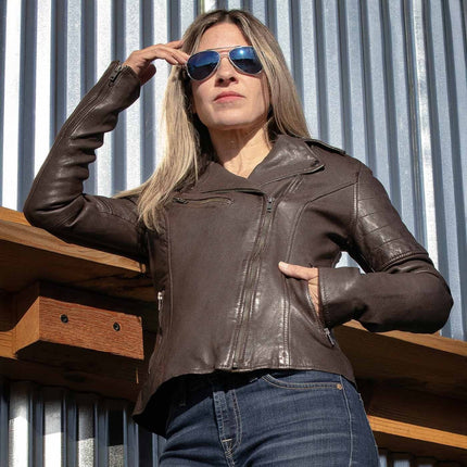 ML Women's Brown Leather Vintage Biker Style Fashion Leather Jacket