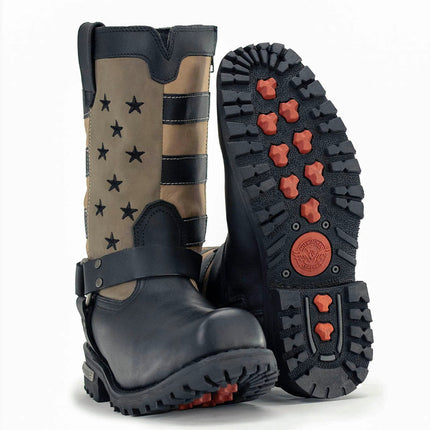 ML Men's Stars and Stripes Black w/ Tan Motorcycle Harness Boots