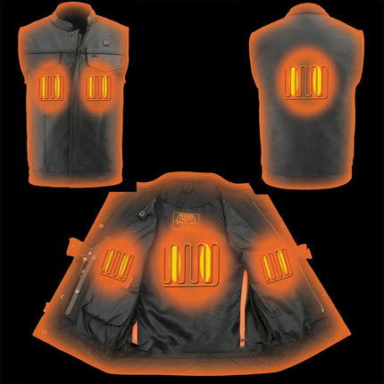 ML Men's All Season Black Premium Leather Biker Club Vest w/ Heated and Cool Tech