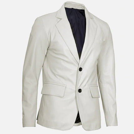 Men's Classic Two Button White Leather Blazer Jacket