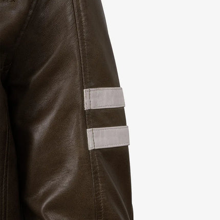 Men's Brown Waxed Leather Cafe Racer Jacket w/ White Stripes