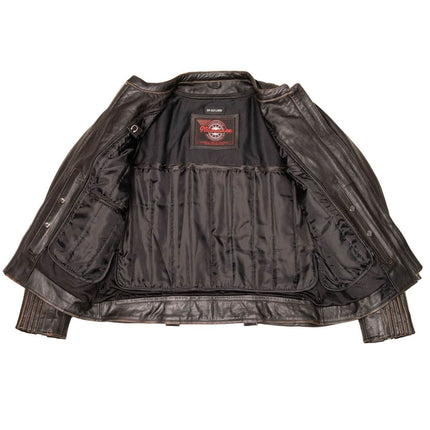 ML Women's Vintage Brown Leather Scooter Jacket w/ Mandarin Collar
