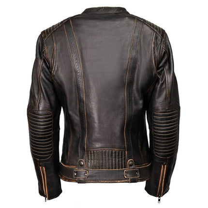 ML Women's Vintage Brown Leather Scooter Jacket w/ Mandarin Collar